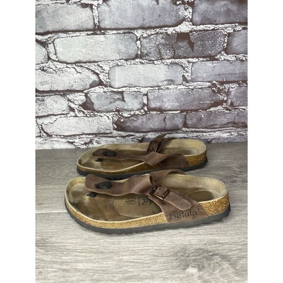 Betula Birkenstock Gizeh Brown Leather Cork Thong Sandals Women Sz 38EU/7.5M US - Picture 3 of 16